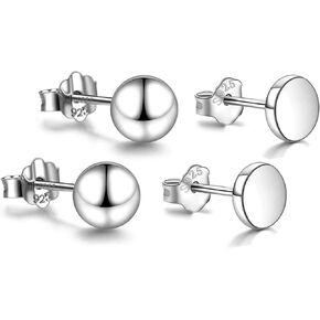 A Pair of White Gold Sterling Silver Ball Stud Earrings and White Gold Plated Sterling Silver Dot Stud Earrings (8mm)