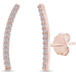 SAVEARTH DIAMONDS 18k Gold Plated Sterling Silver Post Moissanite Diamond Ear Crawler Earrings | Ear Climber Earrings For Women | Trendy Jewelry Gifts For Her