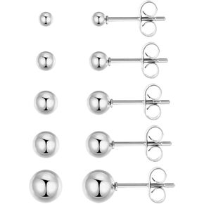 5 Pairs Stainless Steel Stud Earrings Set 14K Silver Hypoallergenic Earrings Real Gold Plated Lightweight Earrings for Women