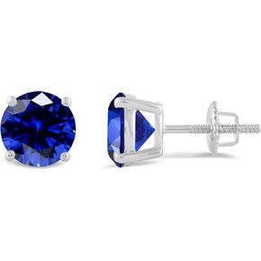 Everyday Elegance 14K Solid White or Yellow Gold Created Ruby, Sapphire, Emerald Gemstone Stud Earrings for Men & Women | Round Cut 7 mm | Screw Back Posts | With Gift Box