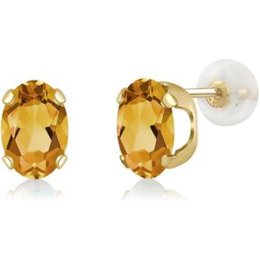 Gem Stone King 14K Yellow Gold Yellow Citrine Stud Earrings For Women Men (1.20 Cttw, Gemstone Birthstone, Oval 7X5MM)