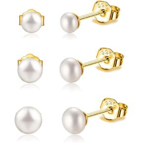 925 Sterling Silver Pearl Stud Earrings Set 3-7mm Freshwater Pearl Earrings Studs Silver/Gold for Women