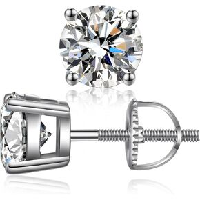 Rhodium Plated Sparkling CZ Diamond Stud Earrings 925 Sterling Silver Round Cut and Princess Cut 5A+ Cubic Zirconia Stud Earrings | Screw Back CZ Stud Earrings Hypoallergenic Earrings
