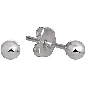14k Real White Gold Stud Ball Earrings W/Gold Friction Backs - 3 mm