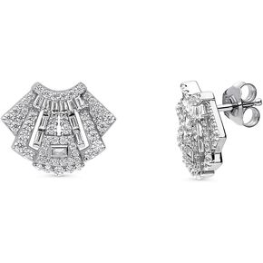 BERRICLE Sterling Silver Vintage Inspired Art Deco Cubic Zirconia CZ Stud Earrings for Women, Rhodium Plated, Color (Clear)