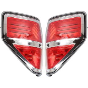 Replacement for 2009 2010 2011 2012 2013 2014 F-150 Driver Left and Passenger Right Side Red Clear Tail Light