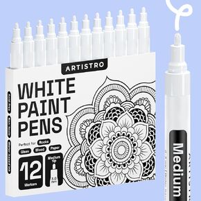 ARTISTRO 5 White Acrylic Paint Pens, Acrylic Paint Markers Dual Tip, Fabric Markers for Textile, Canvas, Rock, Glass, Wood, Paper, DYI, Paint Markers for Kids and Adults