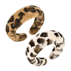 Leopard Print Faux Fur Headbands, Soft Headbands for Women Girl, Non-Slip Fashion Hairbands Hair Accessories (Khaki & Beige)