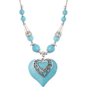 MINACHI Bohemian Created Turquoise Teal Heart Necklace, Vintage Boho Summer Beach Jewelry Gift for Women