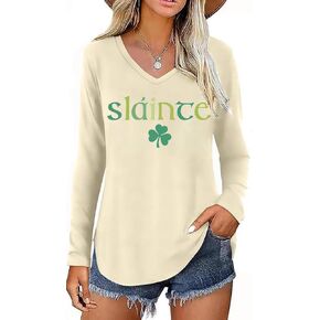 St. Patrick's Day Shirt for Women Funny Lucky Shamrock Irish Graphic Long Sleeve Tee Casual Loose Fit Spring Tops