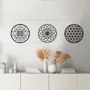 cape leadwort 3Pcs Black Abstract Metal Wall Art, Modern Geometric Decor Hanging, 3D Textured Metal Wall Sculptures, for Living Room Bedroom Bathroom Study Room