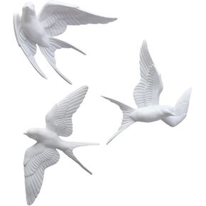 Baluue 3pcs Bird Wall Decor, White Nordic Peace Dove Bird Figurines, Wall Mounted Decor Swallows Wall Sculptures Hanging 3D Bird Statue for Bathroom Livingroom Garden