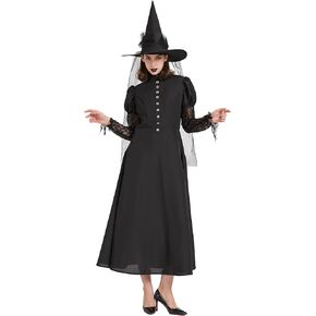 Witch Costume for Women Adult Outfit Plus Size Wicked Halloween Black Dress Witchy Wizard Costumes Gothic Cosplay