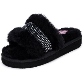 Juicy Couture Girls Furry Slide Sandals – Cozy Faux Fur Slip-On Slides, Open-Toe Comfort for Little & Big Kids