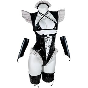 KORURACLUB Bar Maiden Maid costume（5-Piece Set） Black premium pu cosplay lingerie Bar Maiden Maid lingerie