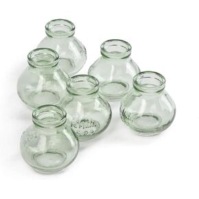 Serene Spaces Living Mini Green Glass Le Midi Bell Bud Vase, Centerpiece for Wedding Reception, Mini Flower Vases for Home Decor, Vintage Bottle Style Vase, Measures 2.75" Tall & 2.75" Diameter