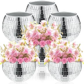 6 Pcs Disco Ball Planter,Silver Disco Ball Vase,Mirrored Disco Ball Decorative Vase,Disco Ball Centerpieces,for Wedding Centrepieces, Proms, Birthday Parties, Dining Tables, Bedrooms
