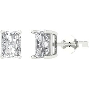 1 ct Emerald Cut Solitaire Studs Genuine VVS1 Clear Simulated Diamond Solid 18K White Gold Designer Earrings Push back