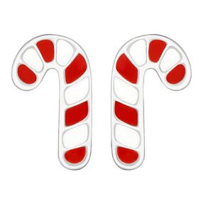 Candy Cane Stud Earrings | Festive Sterling Silver Red & White Christmas Holiday Post Earrings for Women and Girls