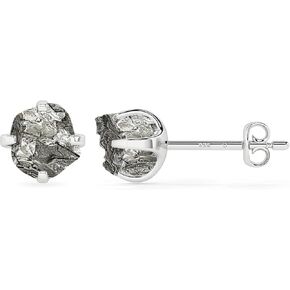 Natural Rough Meteorite Stud Earrings for Women in Sterling Silver, August Birthstone Jewelry Gifts for Her Birthday, Anniversary, Graduation (Prong-Set, 6x5.5mm)