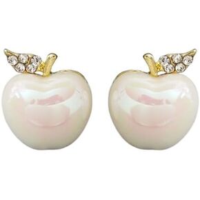 White Pearl Apple Stud Earrings for Women Teacher Christmas Gifts Earrings Small Apple Earrings Cute Fruit Red Enamel Apple Earring Christmas Jewelry