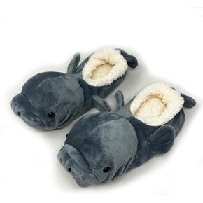 Kids Cute Animal Fuzzy Slippers, Funny Cozy Non-Slip House for Boys & Girls, Manatee Splash, Size 1-4