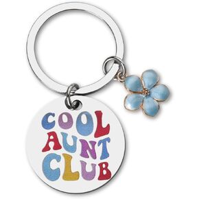 Cool Aunt Club Keychain Gifts for Auntie Gifts Keychain for Women Aunties Birthday Gifts from Niece Nephew Best Aunty Key Chain Gifts from Niece Nephew Colorful Blue Flower Keychains for Aunts