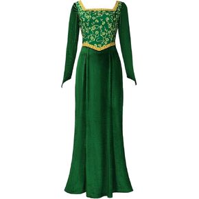 Fiona Costume Fiona Dress Women Long Sleeves Green Velvet Gown Halloweem Outfit