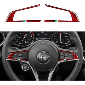 2PCS Car Steering Wheel Trim Sticker Carbon Fiber Decal Compatible with Alfa Romeo Giulia Stelvio 2017 2018 2019 Interior Accessories (Red) - Quadrifoglio NOT FIT