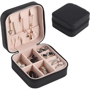 PU Leather Small Jewelry Box Necklace Ring Storage Organizer Mini Jewelry case Double Layer Travel Jewelry Organizer for Women Girls Gift (10cmx10cmx5, Pink)