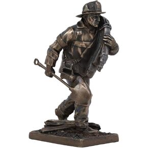 Ebros Fireman in Action with Shovel and Hose Pipe Statue 7.25" Tall Civil Service Hero Freedom Fire Fighter Decorative Sculpture 911 Emergency Fire Man Figurine Brigade Engine Rescue Operation Themed in Kuwait