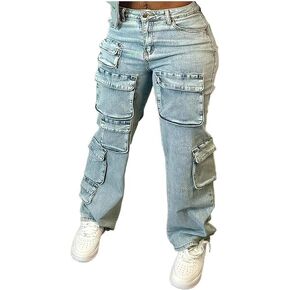 Women's Jeans Washed Blue Big Pockets