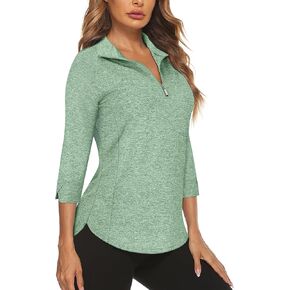 Cucuchy Womens Golf Shirt 3/4 Sleeve Quarter Zip Workout Tennis Tops Quick Dry UPF 50+ Shirts