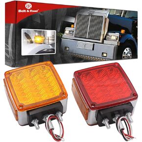 2x Truck Turn Signal Light - Trailer Pedestal light with Amber/Red 39 Square LED Fender Stud Mount Double Face Light for Peterbilt Freightliner Kenworth Mack Western Star (39 LED Double Face Light)