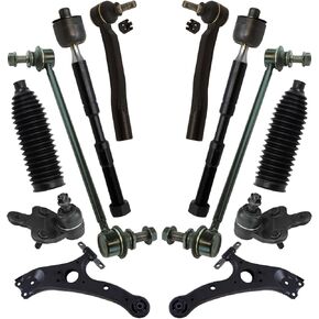 TRQ Front Steering & Suspension Kit Ball Joint Control Arm Steering Rack & Pinion Bellow Sway Bar Stabilizer Link Tie Rod Compatible with 2011-2017 Toyota Sienna