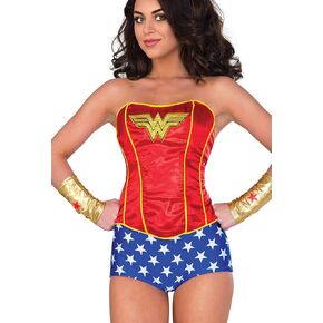 Rubies Women's DC Comics Superhero Style Satin Wonder Woman Corset, As Shown, Smal/Medium