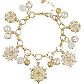 Madison Tyler Christmas Charms Bracelet for Women | Gold Christmas Tree Candy Cane Christmas Stocking Gift Snowflake White Acrylic Balls Charms | Xmas Jewelry for Kids and Girls | Holiday Gifts