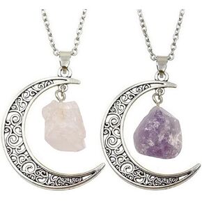 MJartoria Best Friend Moon Cyrstal Pendant Necklaces, Love Across Light Years Filigree Crescent Moon Nebulae Cabochon Amethyst Friendship Necklace (Purple)