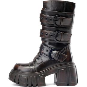 Tsrenlmln Women's midsole boots with buckle in brown, brushed color rubber outsole Comfortable fashion shoes for women