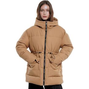 Women's Winter Puffer Jackets, Winter Jacket Hooded, Waist Drawstring, Ladies Warm Outwear Coat