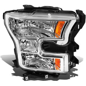 DNA Motoring OEM-HL-0041-R Chrome Amber Factory Style Passenger Side Headlight Lamp Replacement For 15-17 F150