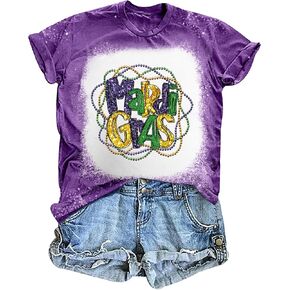 Mardi Gras Shirts for Women: Carnival Graphic Shirt New Orleans Mardi Gras Party Outfits Fat Tuesday Tops