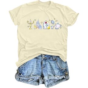 قميص Magic Kingdom للنساء Believe in The Magic T Shirt Fairy Story Tee Castle Graphic بأكمام قصيرة