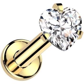 Pierced Owl 16GA ASTM F-136 Implant Grade Titanium Internally Threaded CZ Crystal Heart Flat Back Stud