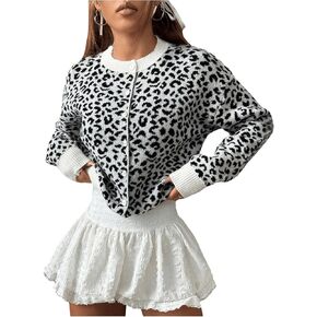 GORGLITTER Women's Leopard Cardigan Sweater Open Front Button Up Long Sleeve Knit Sweaters