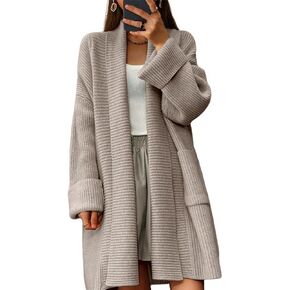 Women's Fall Casual Open Front Midi Long Cardigan Sweater Loose Fit Chunky Knit Coatigan Coat