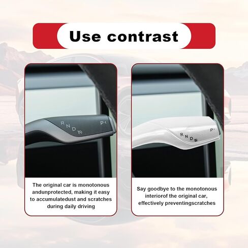 أغطية رافعة ناقل الحركة قطعتين من stymart متوافقة مع طراز Tesla 3 Model Y، غطاء ناقل الحركة نمط غطاء ذراع التروس لغطاء حماية مقبض السيارة (أبيض) in Kuwait