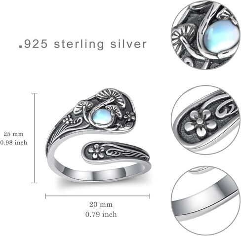Mushroom Spoon Rings for Women 925 Sterling Silver Moss Agate Mushroom Ring Vintage Thumb Ring Jewelry for Women Men in Kuwait