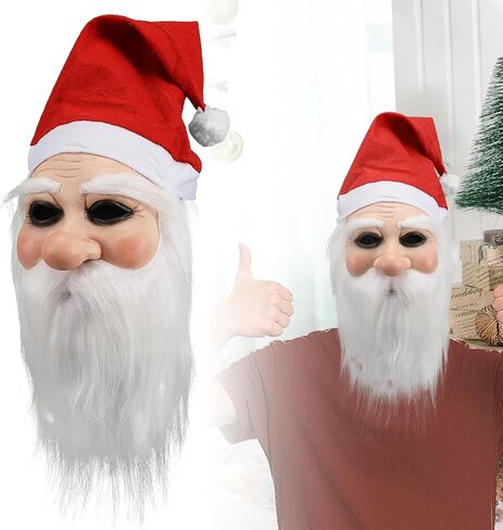قناع سانتا كلوز أقنعة واقعية للبالغين قناع الوجه البشري العجوز مع قبعة لحية سانتا من اللاتكس دعائم تنكرية لعيد الميلاد in Kuwait