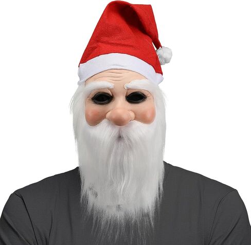قناع سانتا كلوز أقنعة واقعية للبالغين قناع الوجه البشري العجوز مع قبعة لحية سانتا من اللاتكس دعائم تنكرية لعيد الميلاد in Kuwait